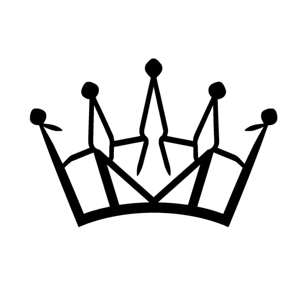 Minimalist black and white crown illustration, featuring a stylized geometric with spikes and rounded elements, set against a clean white background. vector