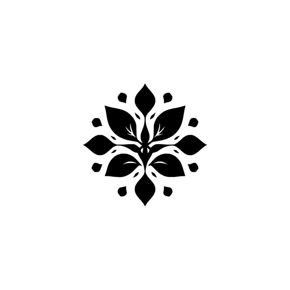 Symmetrical Black Floral Motif on White Stylized Leaf Arrangement, Minimalist , Ornamental Pattern. vector