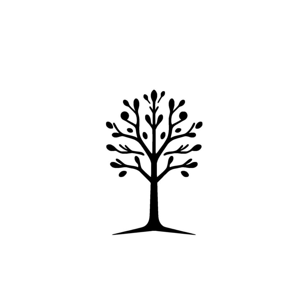 Minimalist Black Tree Silhouette with Rounded Leaves Against White Background, Organic . vector