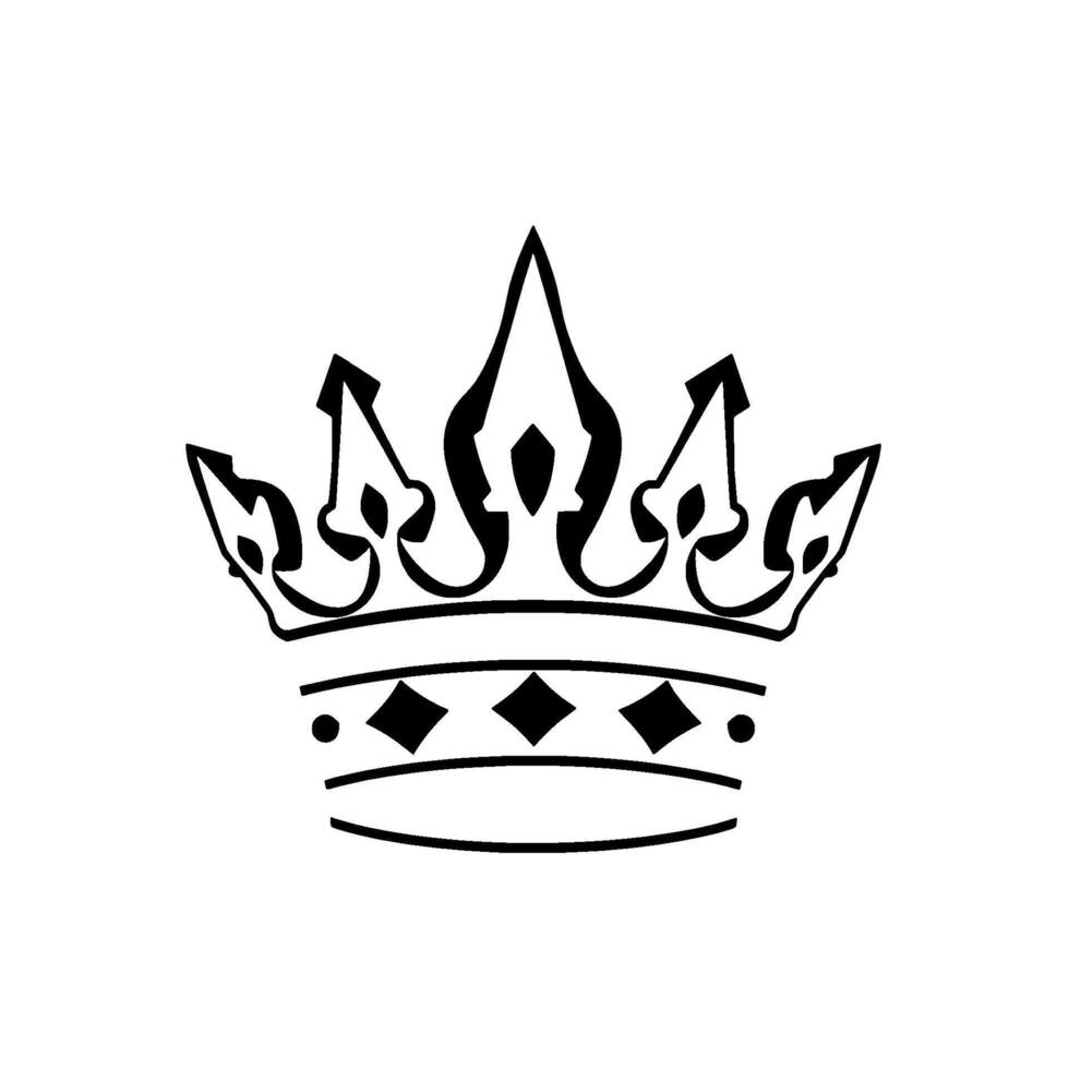 Elegant Black and White Royal Crown with Ornate Details, Featuring Diamonds and a Classic Silhouette on a White Background. vector