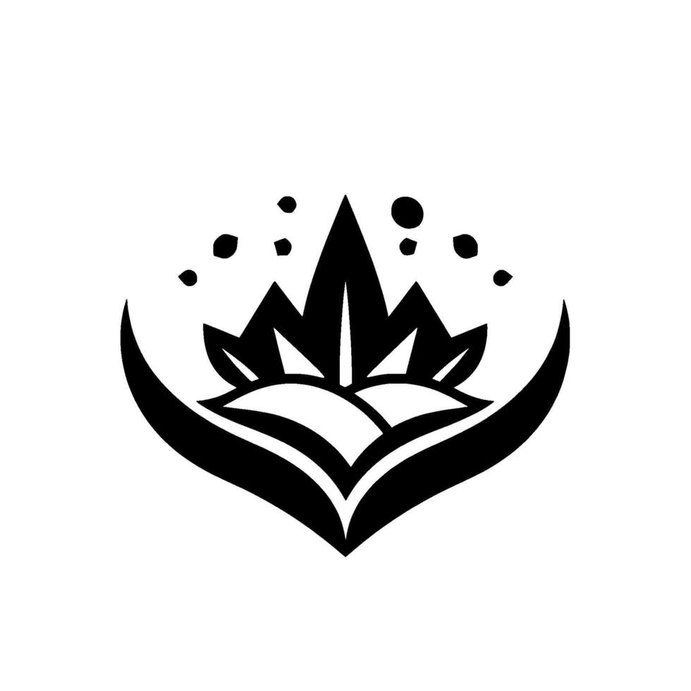 Elegant black and white geometric featuring stylized flora elements, mountain peaks, and subtle organic accents, set against a clean, blank canvas. vector