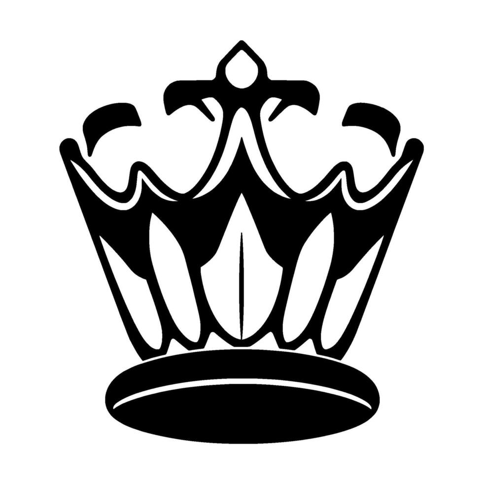 Black and white illustration of an ornate crown, featuring stylized leaflike shapes and a smooth, minimalist . vector