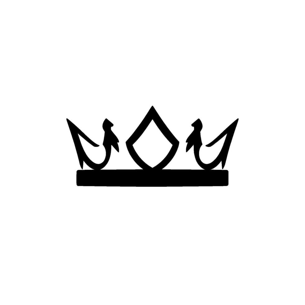 Stylized Black Crown Against White Background, Minimalist Emblem with Geometric Diamond and Curved Elements. vector