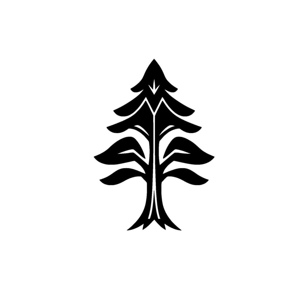 Minimalist Black White Pine Tree A Symmetric and Stylized Nature Representation on Clean White Background. vector