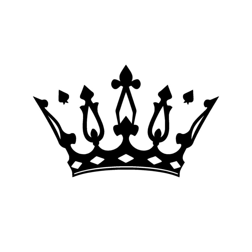 Elegant Black White Crown A Royal Symbol with Diamond Base, FleurdeLis, and Spade Embellishments Against a White Background. vector
