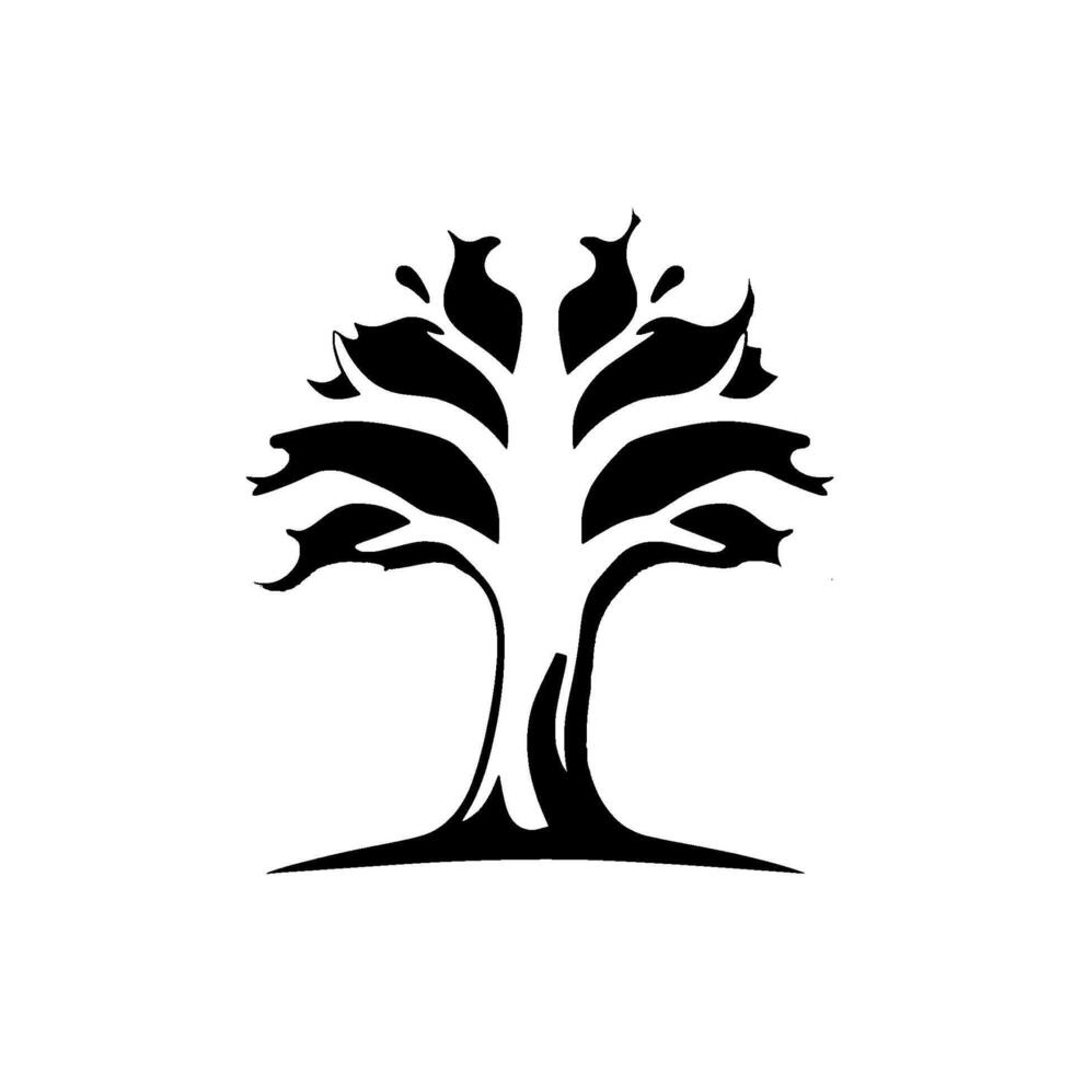 Stylized black and white tree silhouette with a D effect on a clean white backdrop, resembling a paper cutout or . vector