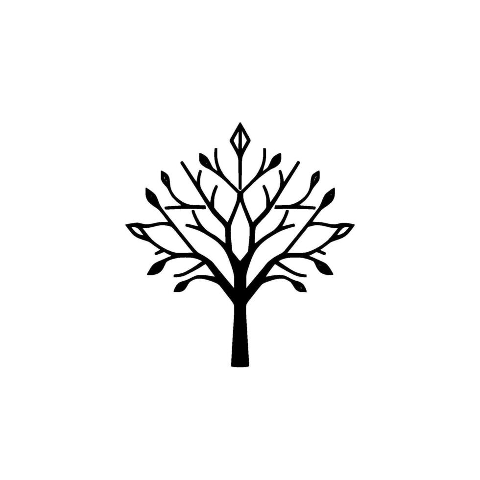 Minimalist Stylized Tree Black Silhouetted with DiamondShaped Top on White Background, Geometric . vector
