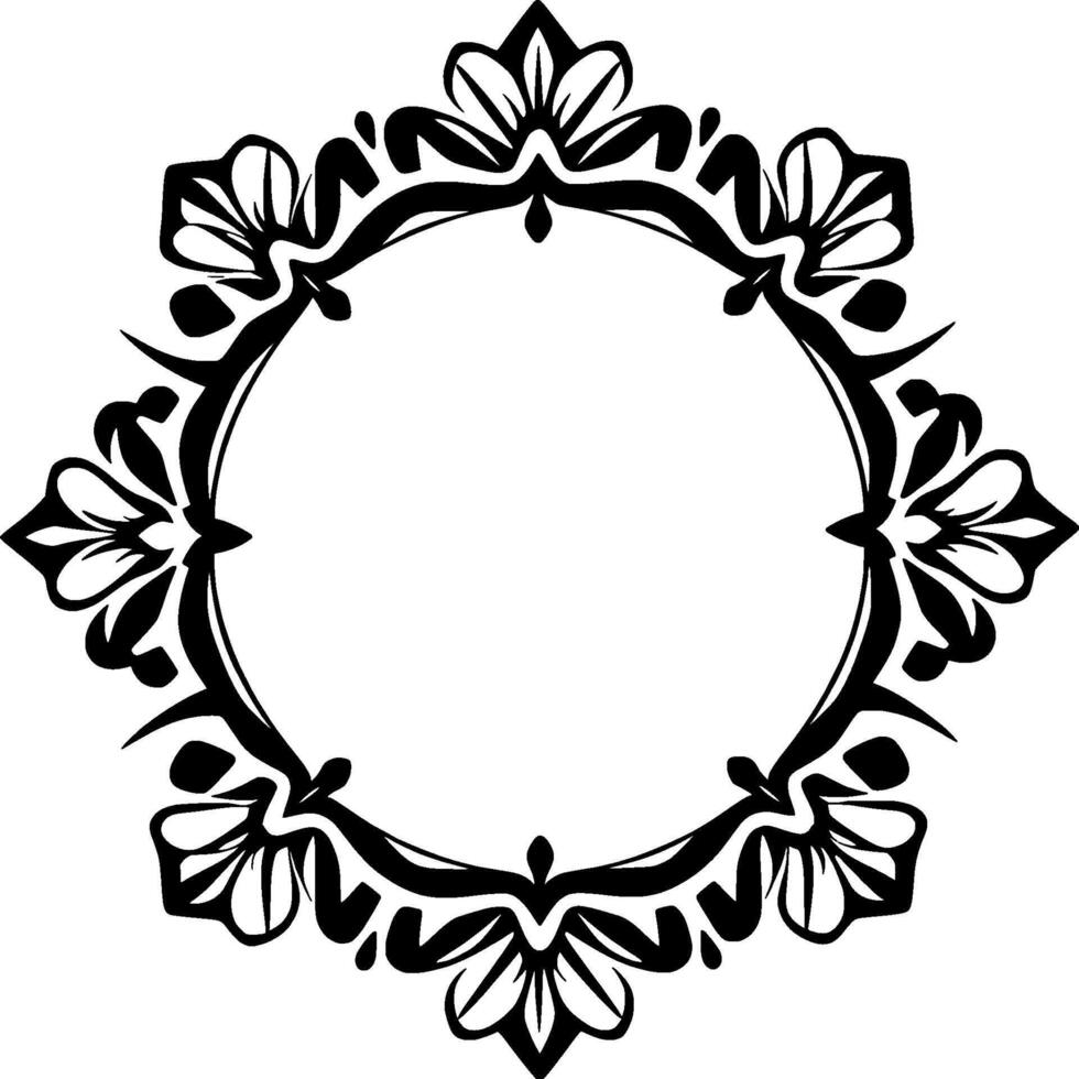 Elegant Black and White Floral Circular Ornament, Symmetrical , Decorative Frame Element, Illustration. vector