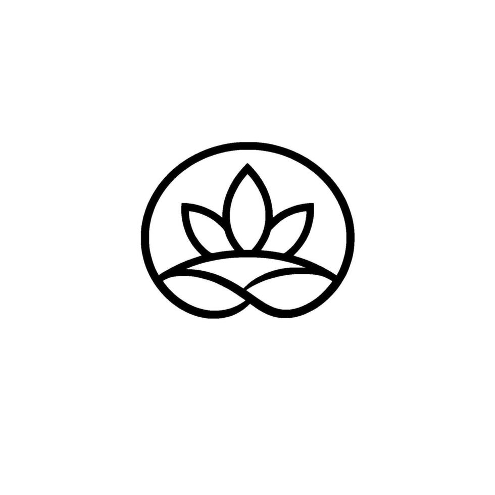 Minimalist Black Line Art Lotus Flower Within a Circle, Representing Harmony and Nature on White. vector