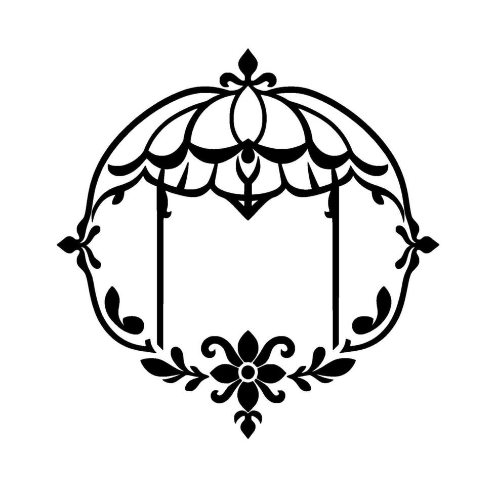 Ornate Black Silhouette of a Floral Archway with a Central Opening, Featuring a Delicate and Victorian Aesthetics. vector