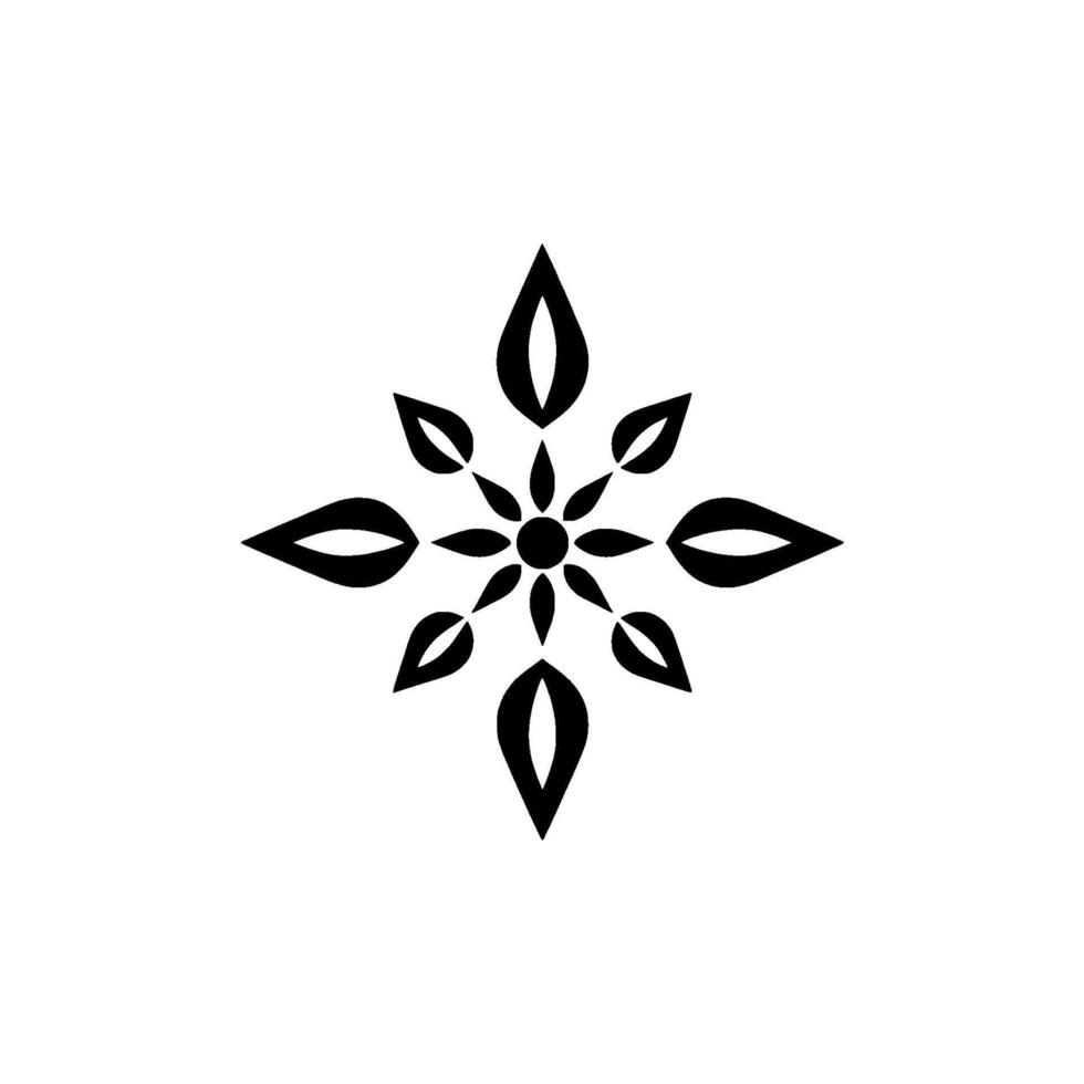 Minimalist Black and White Floral Motif, Symmetric of LeafShaped Petals Radiating from a Central Point. vector
