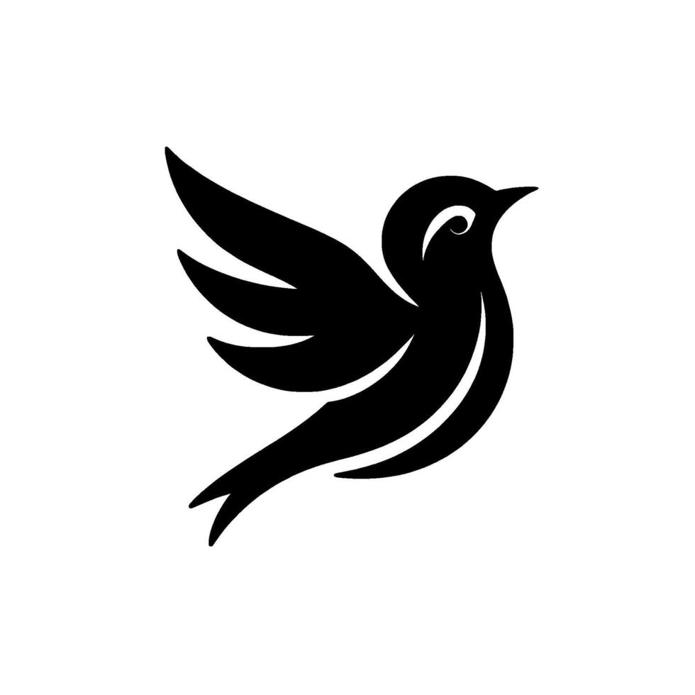 Minimalist Black Bird in Flight with White Background, Clean Lines, and Decorative Eye Detail. vector