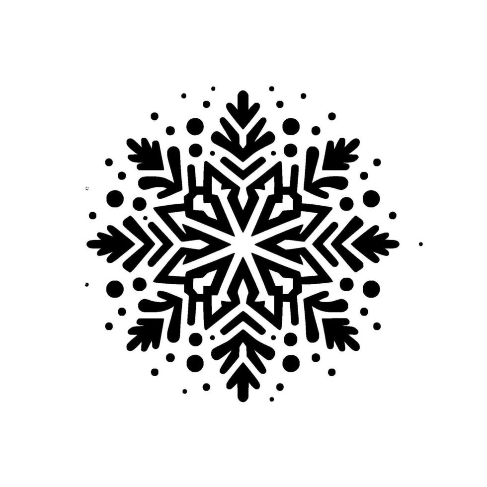 Intricate Black and White Snowflake with Dot Accents on a Textured White Background, Christmas Art. vector