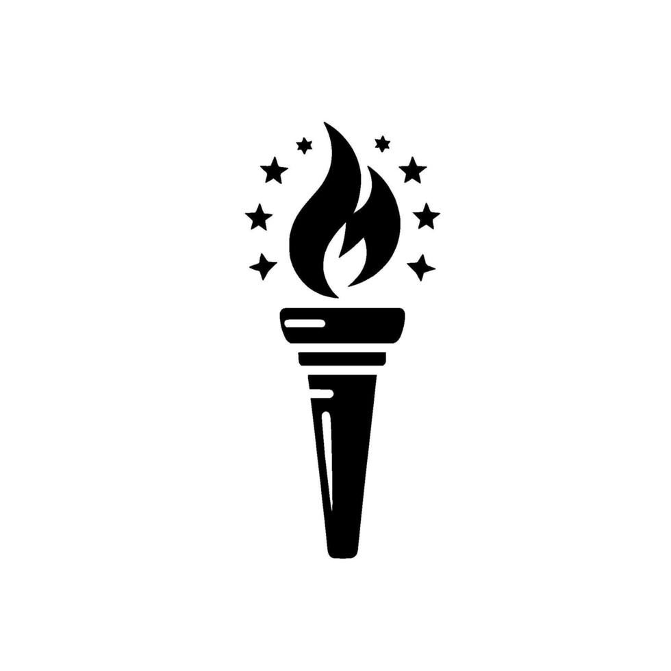 Black and White Illustration of a Burning Torch Surrounded by Star Emblems, Representing Achievement and Inspiration. vector