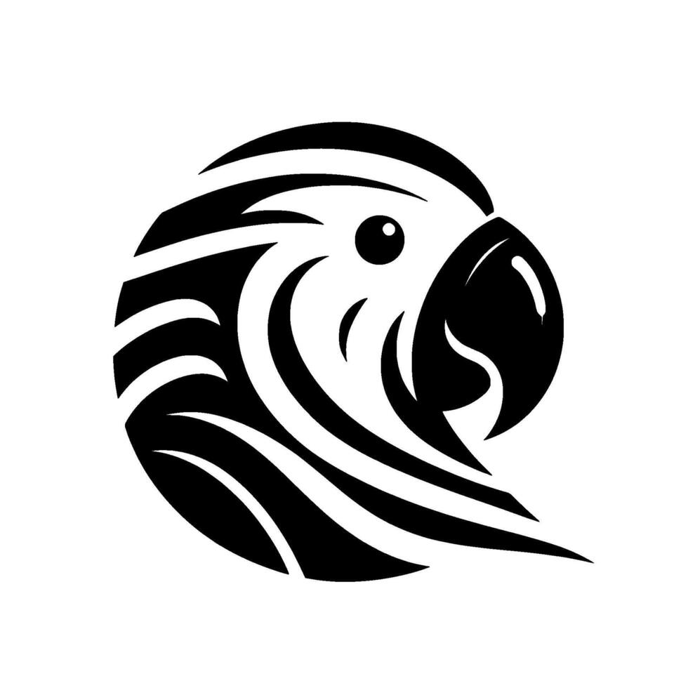 Simplified Black and White Illustration of a Parrots Head with a Bold and Isolated on White Background vector