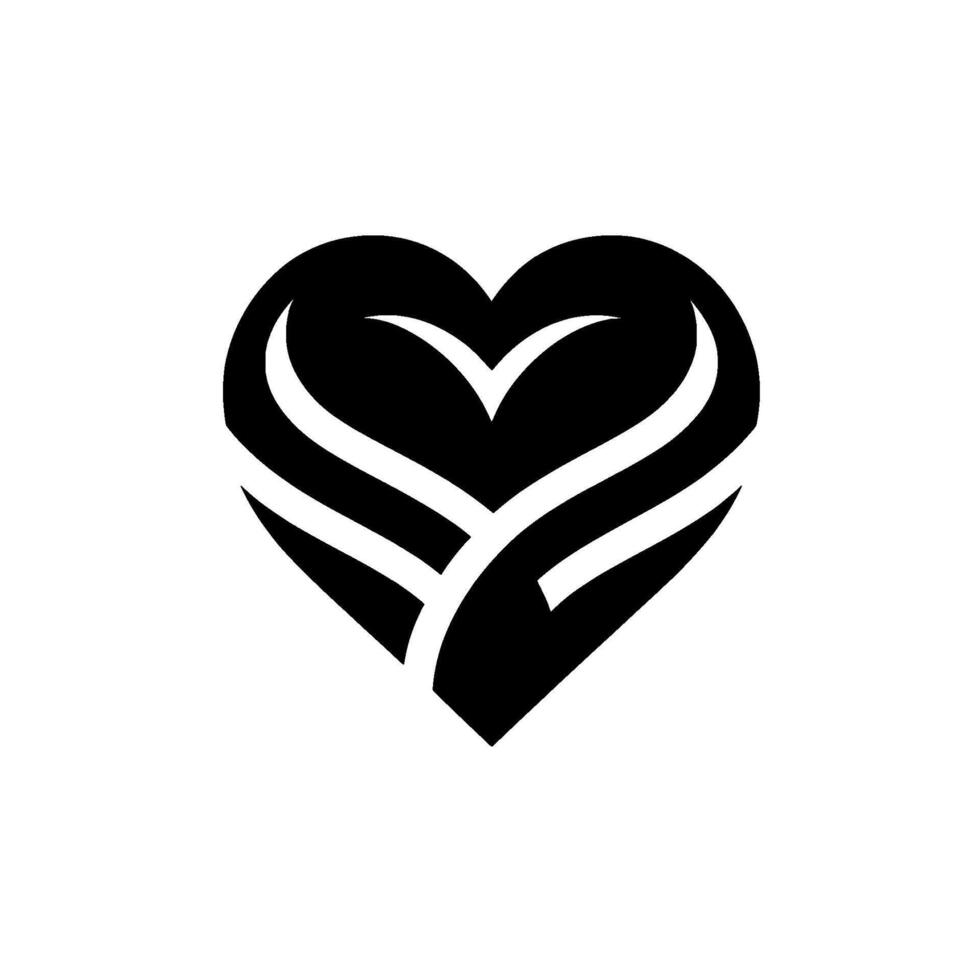 Abstract black heart with elegant white flowing lines and a central upward point, set against a clean white backdrop. vector