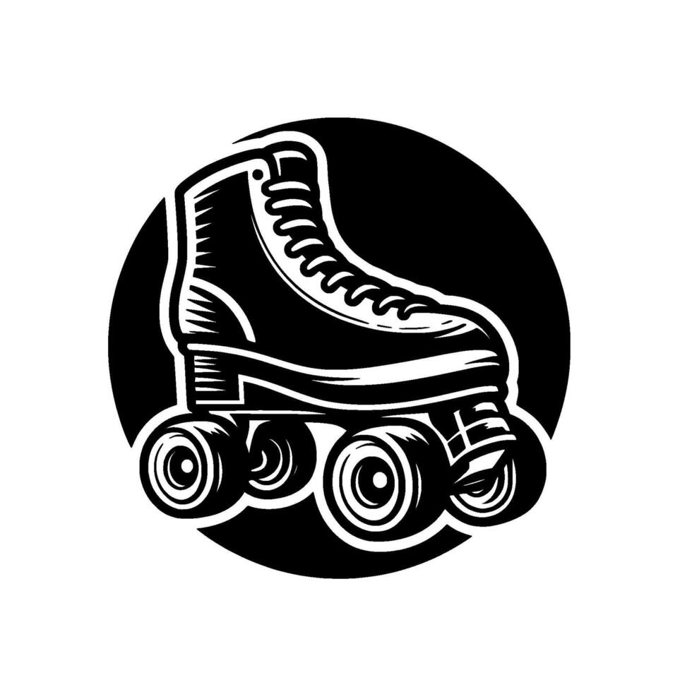 Retro Roller Skate Silhouette Within Black Circle, Bold , Sport, Recreation, Nostalgia, Black and White. vector