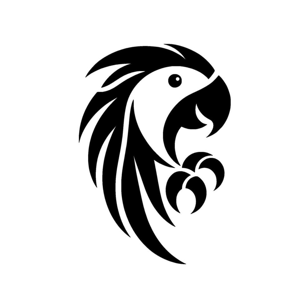 Monochromatic Tribal Parrot Depicting Head, Eye, Beak, Claw and Feathered Crest on White Background for Emblem . vector