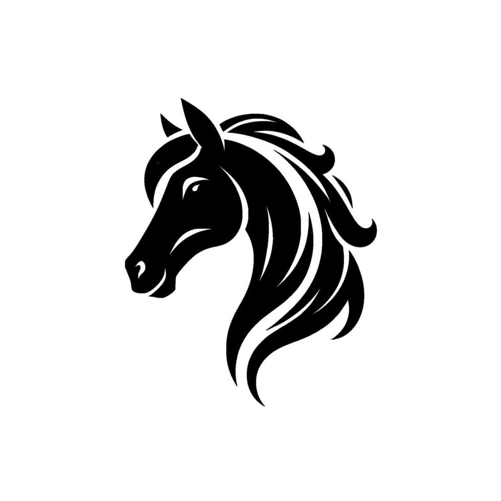 Striking Monochrome Horse Head Silhouette Elegant Black and White , Featuring Flowing Mane Against a Clean Background vector