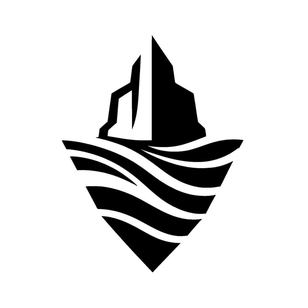 Stylized Black and White Iceberg Geometric of Peak, Water, and Undersea Section. vector