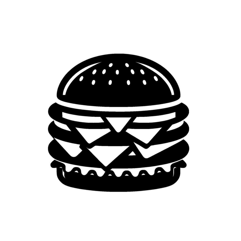 Stylized Black and White Illustration of a Delicious Double Cheeseburger with Toasted Bun, Cheese, and Patty on a White Background. vector