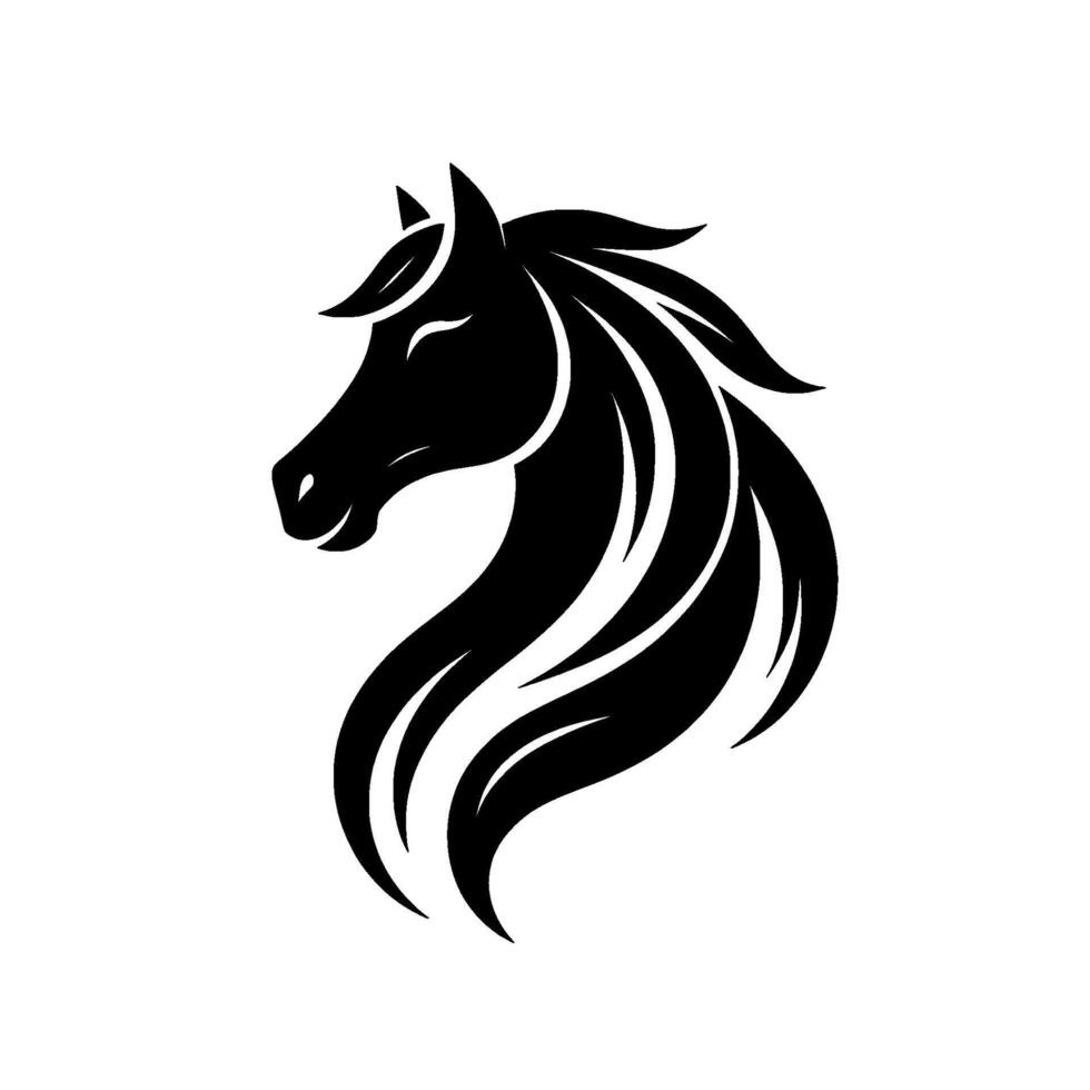 Elegant Black Horse Head Silhouette on White Minimalist Illustrating Grace, Power, and Movement. vector