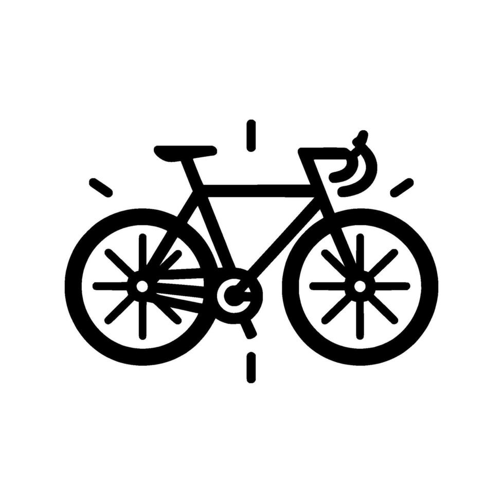 Simple black and white illustration of a road bicycle in a minimalist geometric style with radiating lines. vector