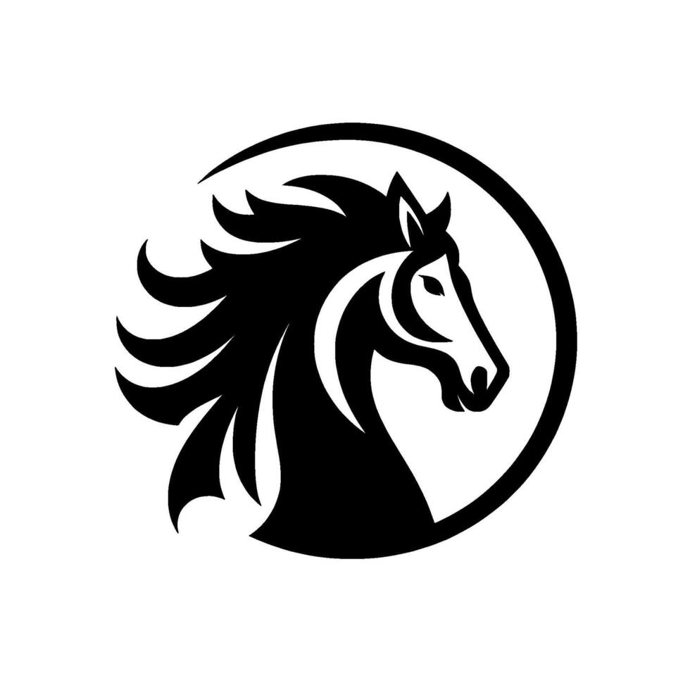 Bold Black and White Horse Head Silhouette within a Circle, Emphasizing Grace, Power, and Elegance, Perfect for Equestrian Branding. vector
