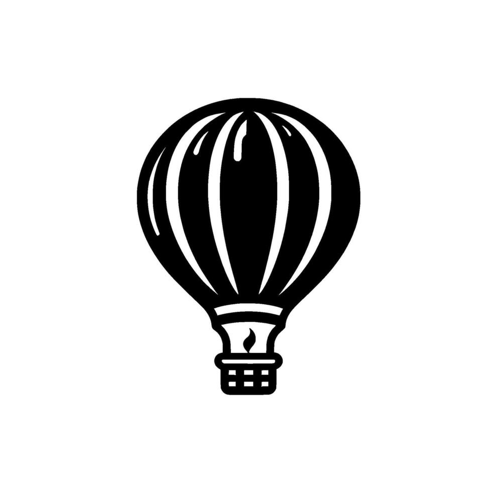 Black and White Illustration of a Hot Air Balloon Depicting a Simplified Emblem of Adventure, Flight, and Exploration. vector