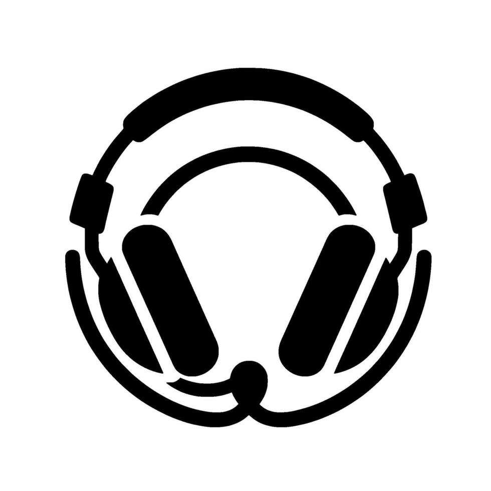 Bold Black and White of a Headset with Boom Microphone, Illustrating Communication and Audio Technology. vector