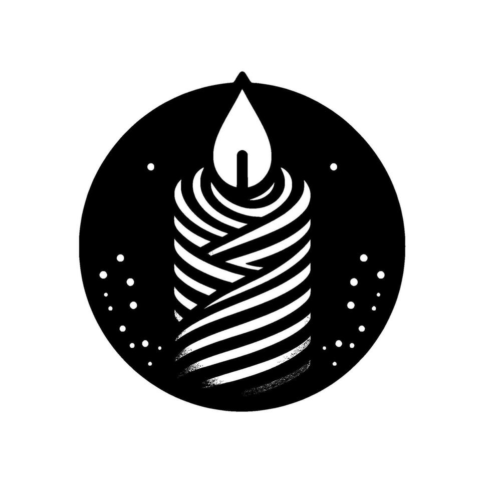 Stylized Black and White Candle within Circle, Swirling Ribbons, Glowing Flame, Minimalist and Modern . vector