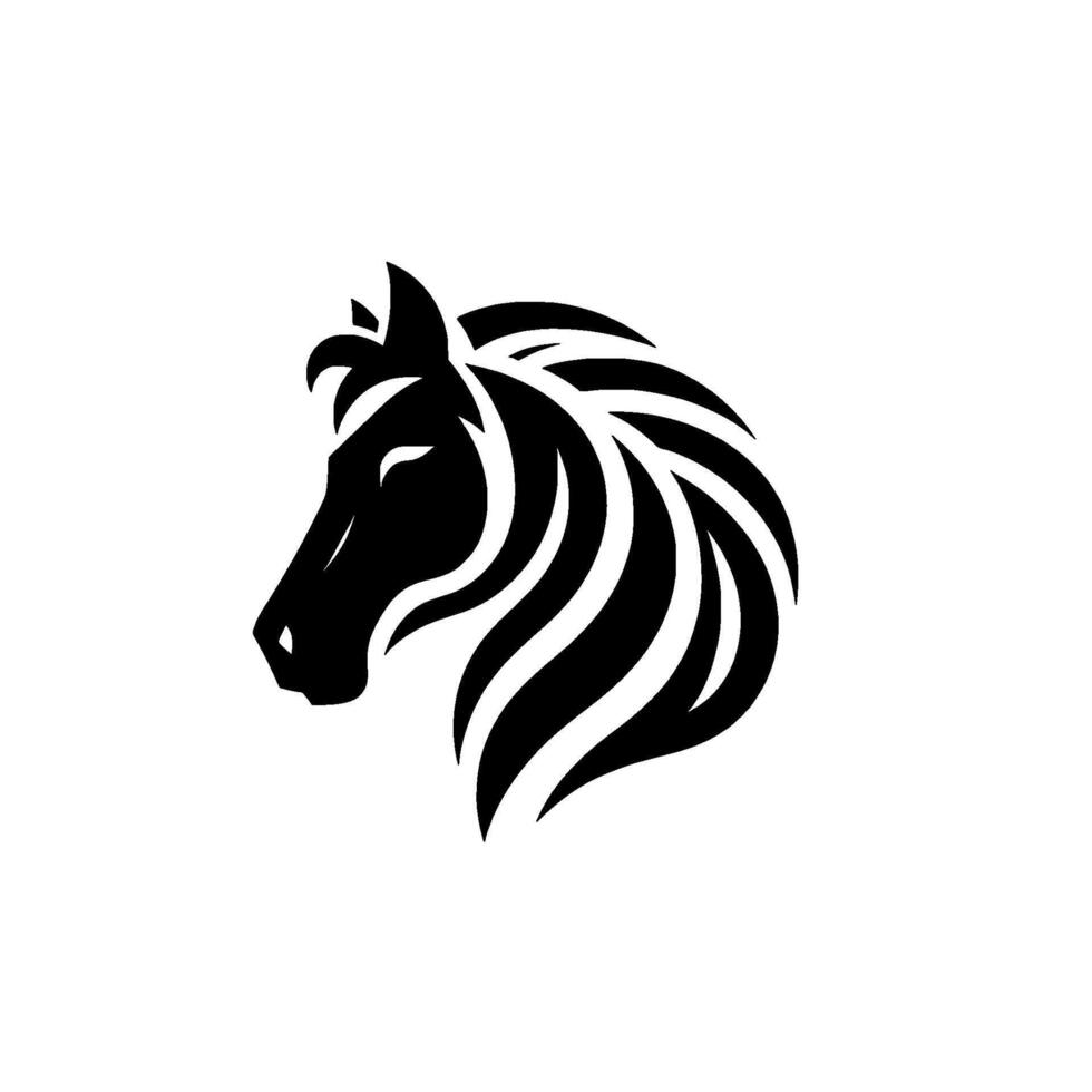 Bold Black and White Silhouette of a Horses Head, Symbolizing Strength, Elegance, and Geometric with Flowing Mane. vector