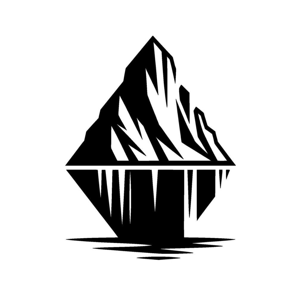Minimalist Black and White Illustration of a Mountain Peak Reflected in Still Water, Showing the Surface and Underwater Parts. vector