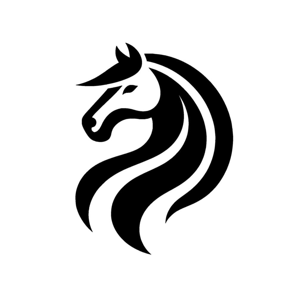 Elegant Black and White Horse Head , Featuring Flowing Mane on a White Background, Illustrating Grace and Power. vector