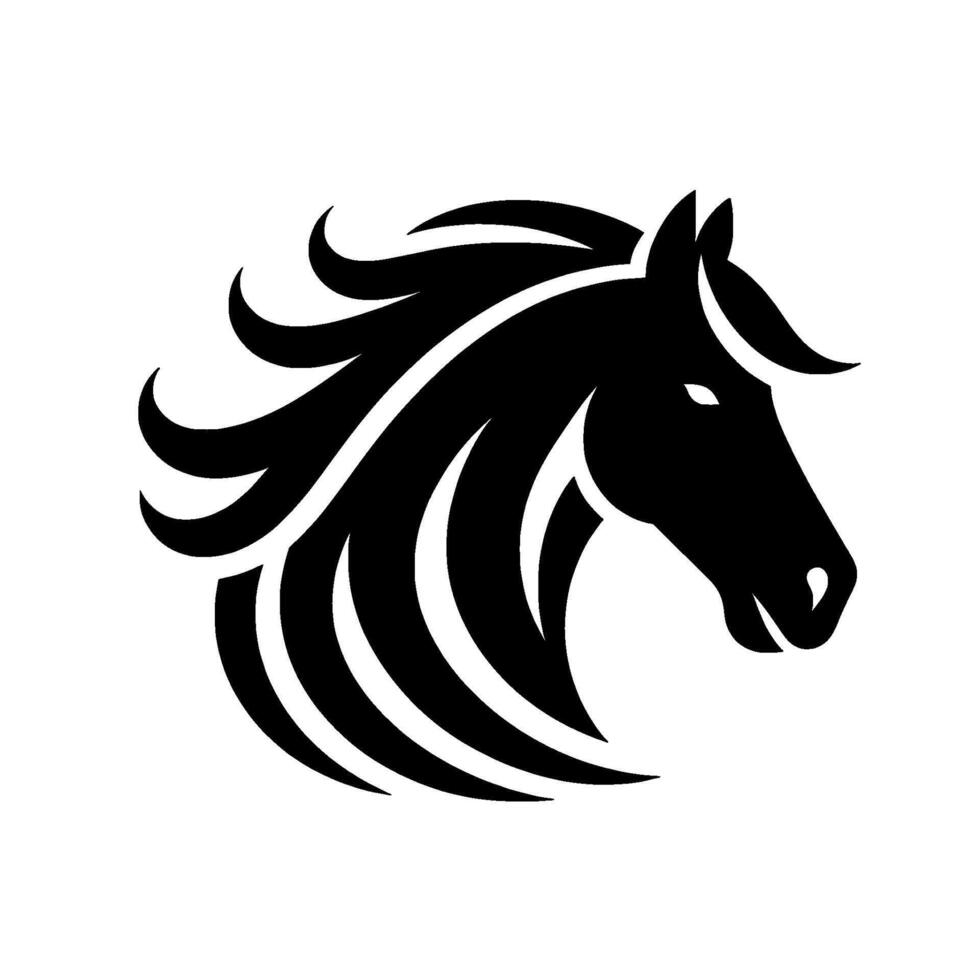 Stylized Black Silhouette of a Horse Head with Flowing Mane and a Graceful, Modern , Set Against a Clean White Background. vector