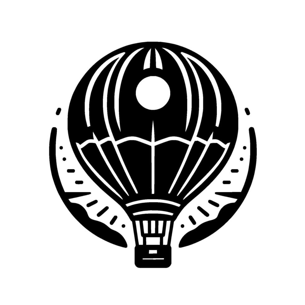 Black and White Hot Air Balloon Inside Circle with Decorative Dots and Lines vector