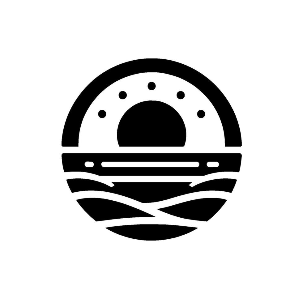 Minimalist Circular SunriseSunset Landscape with Waves, Dots, and Sun in Black and White vector