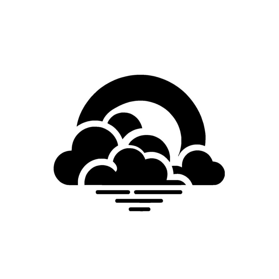 Monochrome Illustration Simplified Rainbow Arcing Over Cloud Formation, Above a Horizon Line, Minimalist , Weather . vector