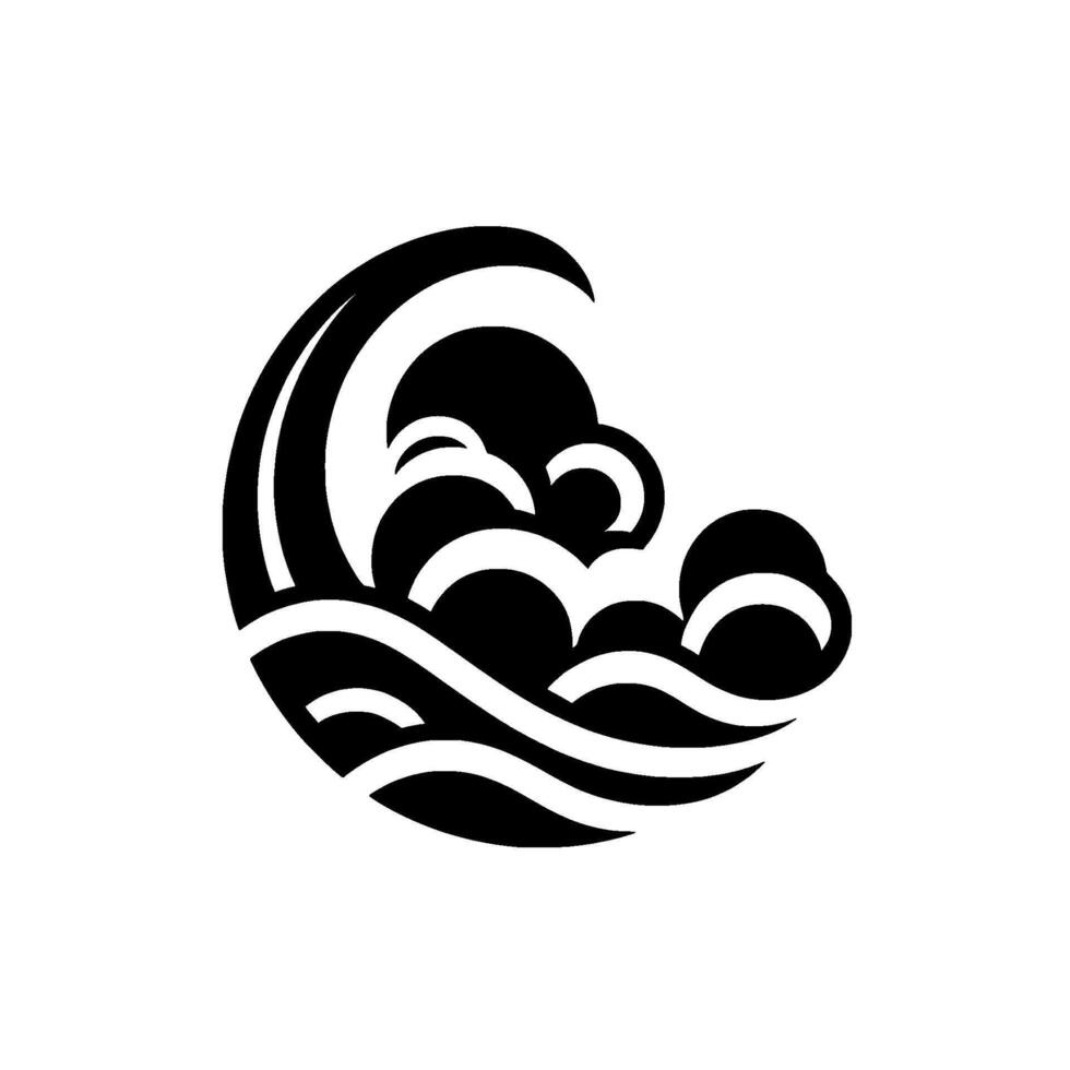 Stylized Black and White Wave Illustration with Circular Composition on a Clean White Background. vector