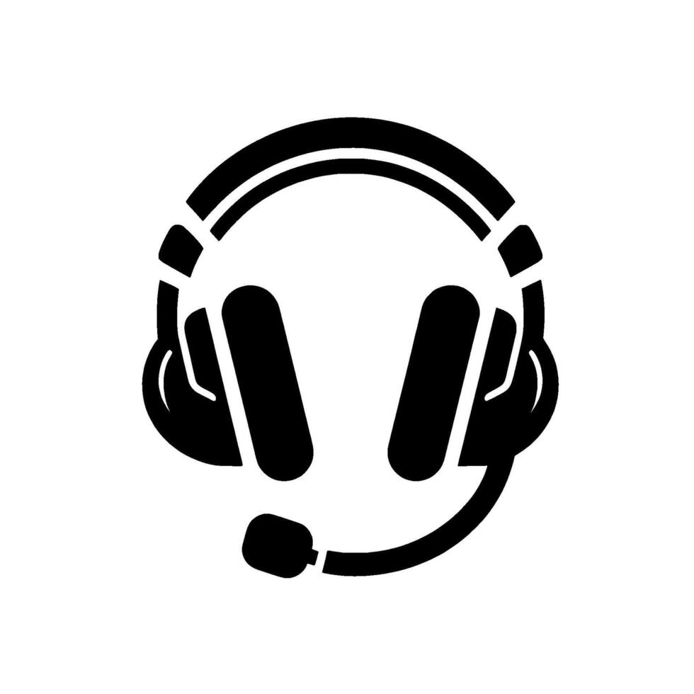 Black and White Illustration of a Modern, OverEar Headset with Microphone, on a White Background. vector