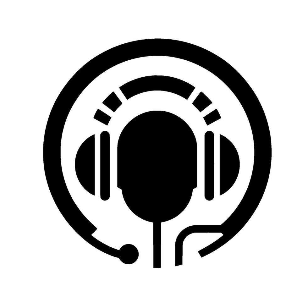 Black and White Circular Depicting a Person Wearing Headset with Microphone and a Circular Border, Perfect for Support or Assistance vector