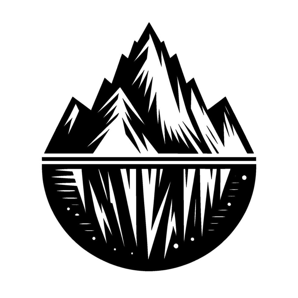 illustration depicting a stylized mountain range reflected in a lake, in a minimalist black and white style, emphasizing the peaks. vector