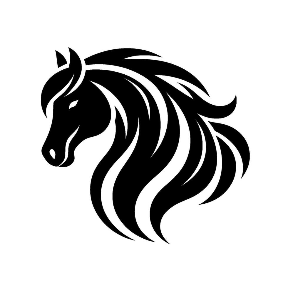 Graceful Silhouette A Majestic Black Horse Head with Flowing Mane, Rendered in Clean Lines on White. vector