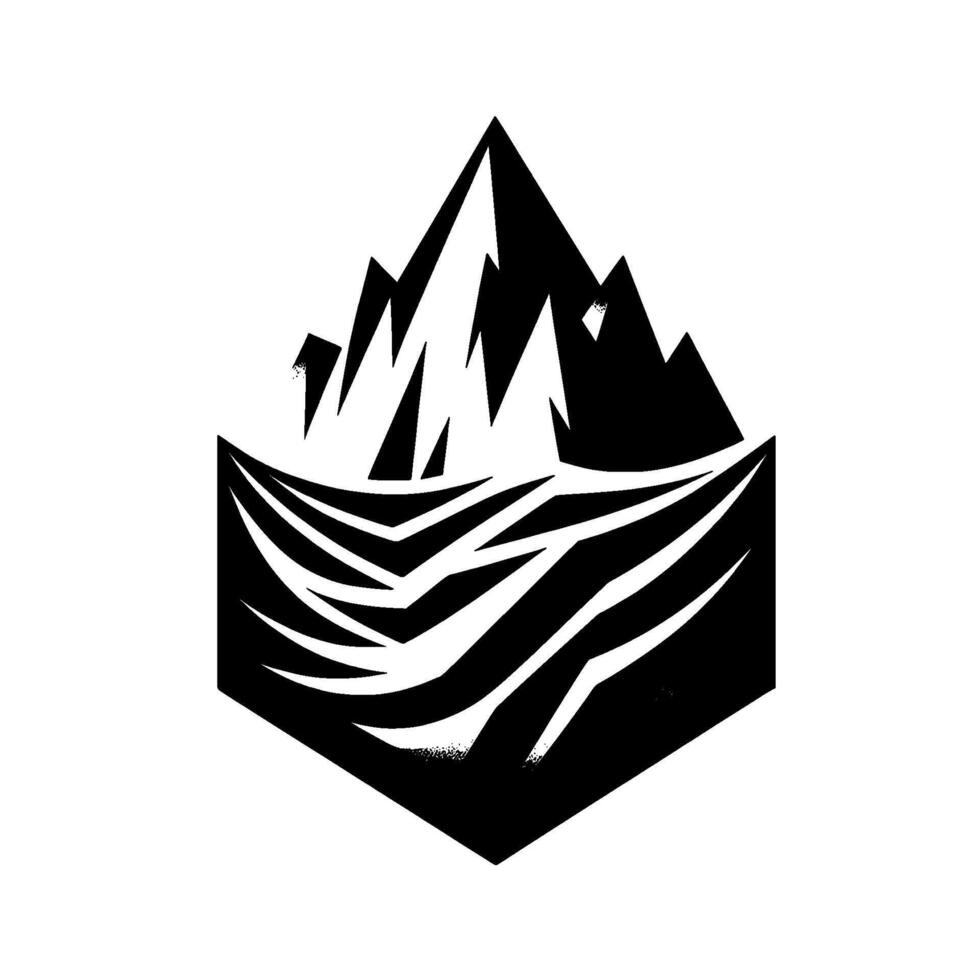 Geometric Mountain Range Black and White Peaks and Landscape Within a Hexagonal Frame, Featuring Gradients. vector