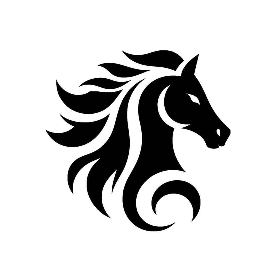 Sleek Monochrome Horse Head Silhouette, Bold with Flowing Mane and Elegant CCurve Elements. vector