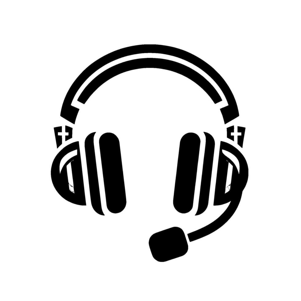 Bold Black and White Illustration of a Detailed Headset with Microphone on a Plain White Background. vector