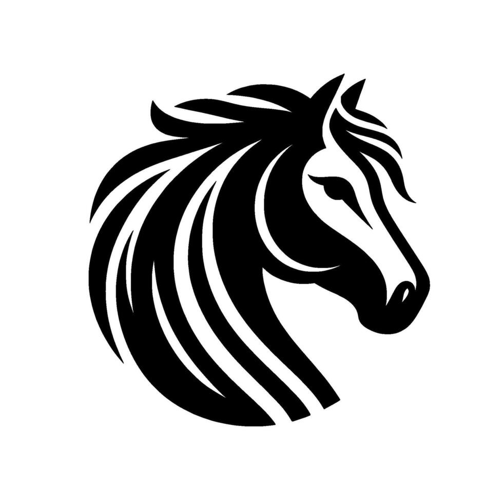 Bold Black and White Horse Head , Striking Silhouette with Flowing Mane and Elegant Profile, Symbol of Power. vector