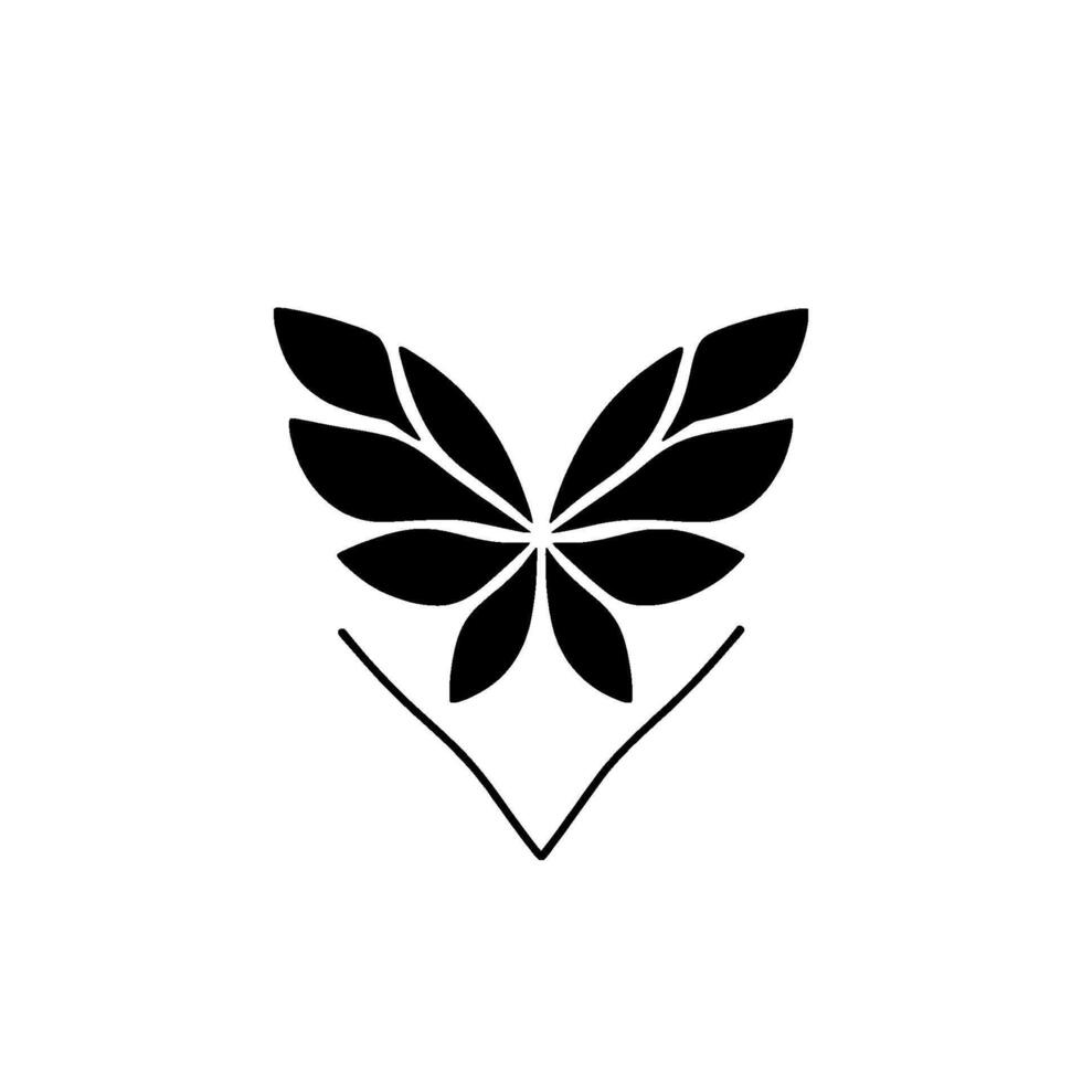 Minimalist Black Butterfly with Leaflike Wings VShaped Frame, Isolated on White Background, Geometric . vector