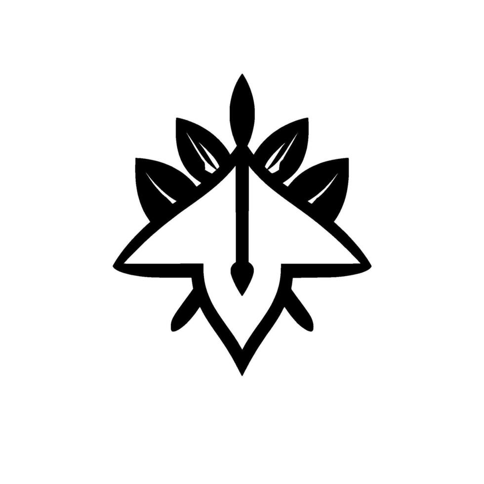 Symmetric Abstract in Black and White Featuring Leaflike Embellishments and Geometric Shapes. vector