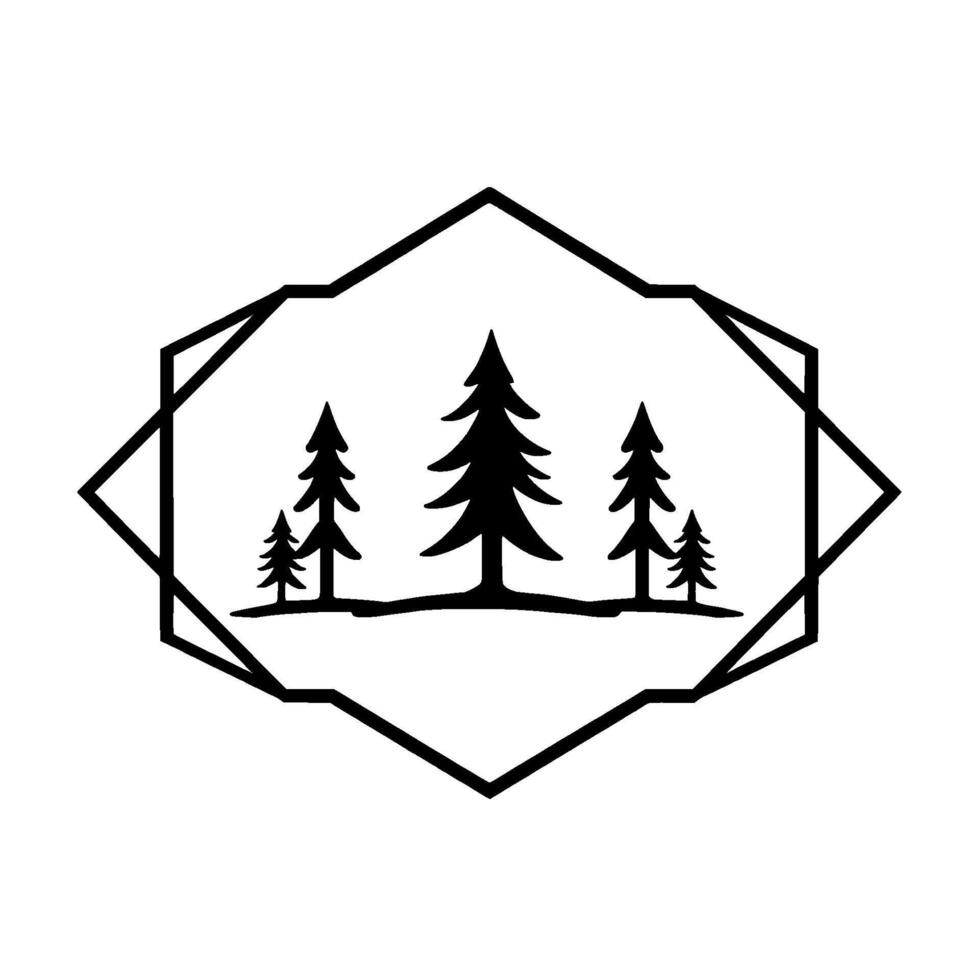 Geometric Pine Tree Forest in Black and White, Minimalist Nature , vector